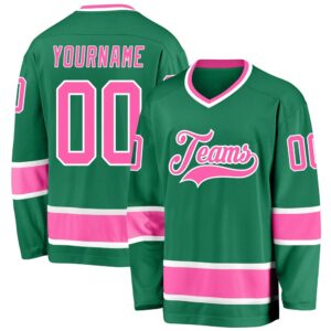 Custom Kelly Green Pink White Hockey Jersey,&hellip;