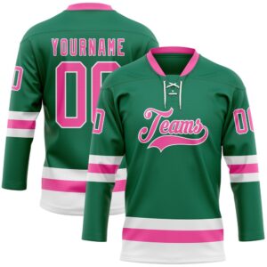 Custom Kelly Green Pink White Hockey Lace&hellip;
