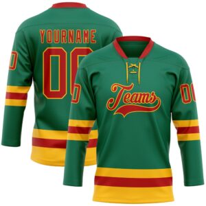 Custom Kelly Green Red Gold Hockey Lace&hellip;