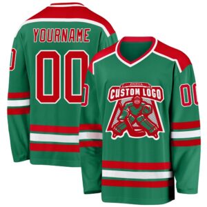 Custom Kelly Green Red White Hockey Jersey,&hellip;