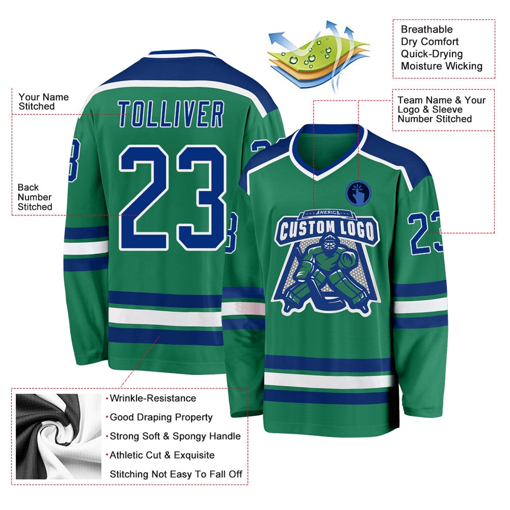 Custom Kelly Green Royal White Hockey Jersey, New Hockey Jersey, Personali Sport Team Jersey Shirt
