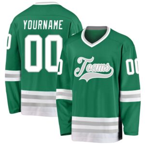 Custom Kelly Green White Gray Hockey Jersey,&hellip;