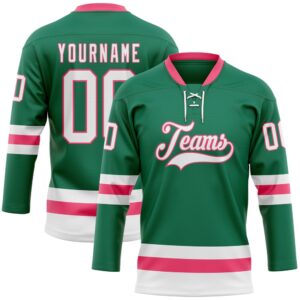 Custom Kelly Green White Neon Pink Hockey&hellip;