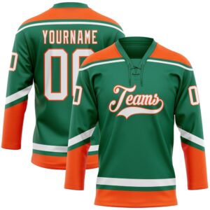 Custom Kelly Green White Orange Hockey Lace&hellip;