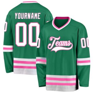 Custom Kelly Green White Pink Hockey Jersey,&hellip;