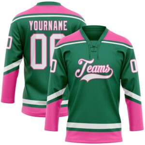 Custom Kelly Green White Pink Hockey Lace&hellip;