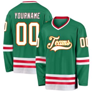 Custom Kelly Green White Red Hockey Jersey,&hellip;