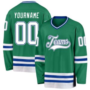 Custom Kelly Green White Royal Hockey Jersey,&hellip;