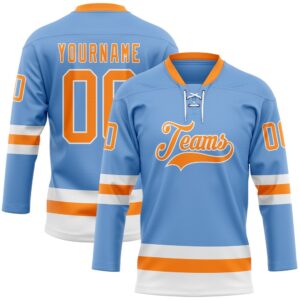 Custom Light Blue Bay Orange White Hockey&hellip;