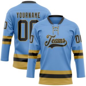 Custom Light Blue Black Old Gold Hockey&hellip;