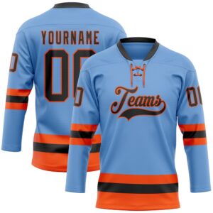 Custom Light Blue Black Orange Hockey Lace&hellip;