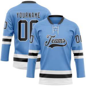 Custom Light Blue Black White Hockey Lace&hellip;