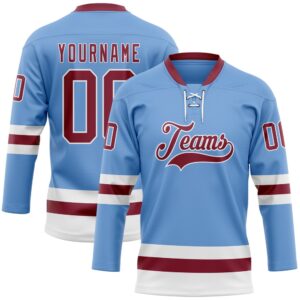 Custom Light Blue Crimson White Hockey Lace&hellip;