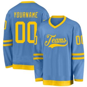 Custom Light Blue Gold Hockey Jersey, New&hellip;