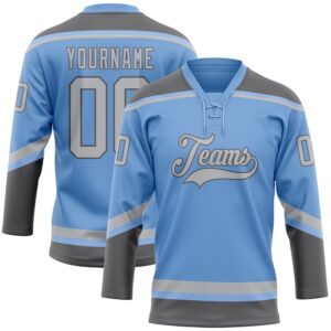 Custom Light Blue Gray Steel Gray Hockey&hellip;