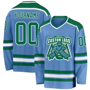 Custom Light Blue Kelly Green White Hockey&hellip;