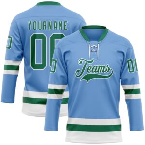 Custom Light Blue Kelly Green White Hockey&hellip;