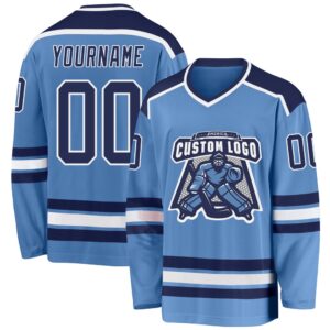 Custom Light Blue Navy White Hockey Jersey,&hellip;