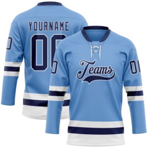 Custom Light Blue Navy White Hockey Lace&hellip;
