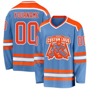 Custom Light Blue Orange White Hockey Jersey,&hellip;