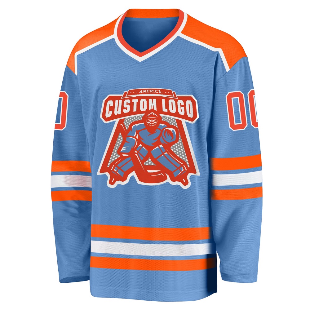 Custom Light Blue Orange White Hockey Jersey, New Hockey Jersey, Personali Sport Team Jersey Shirt
