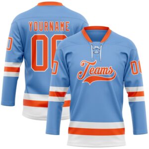 Custom Light Blue Orange White Hockey Lace&hellip;