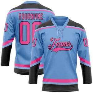 Custom Light Blue Pink Black Hockey Lace&hellip;
