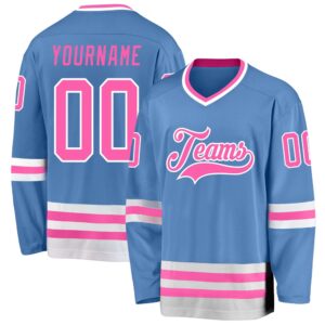 Custom Light Blue Pink White Hockey Jersey,&hellip;