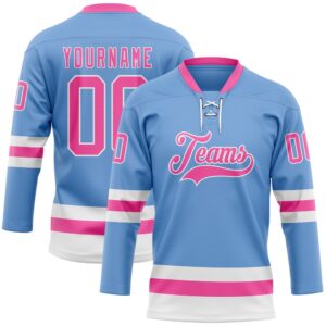 Custom Light Blue Pink White Hockey Lace&hellip;