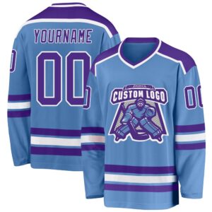Custom Light Blue Purple White Hockey Jersey,&hellip;