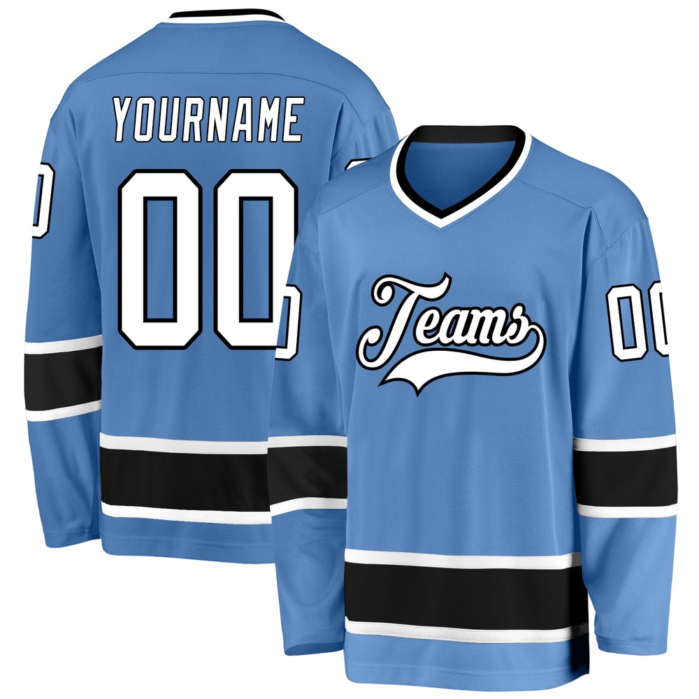 Custom Light Blue White Black Hockey Jersey, New Hockey Jersey, Personali Sport Team Jersey Shirt
