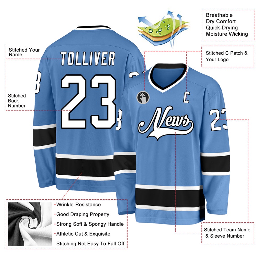 Custom Light Blue White Black Hockey Jersey, New Hockey Jersey, Personali Sport Team Jersey Shirt