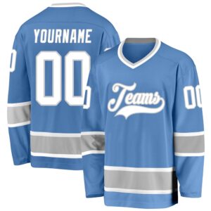 Custom Light Blue White Gray Hockey Jersey,&hellip;