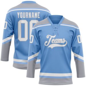 Custom Light Blue White Gray Hockey Lace&hellip;