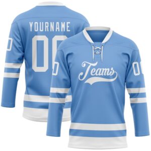 Custom Light Blue White Hockey Lace Neck&hellip;