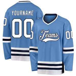 Custom Light Blue White Navy Hockey Jersey,&hellip;