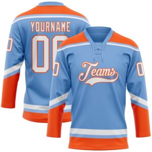 Custom Light Blue White Orange Hockey Lace&hellip;