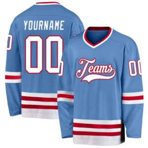 Custom Light Blue White Red Hockey Jersey,&hellip;