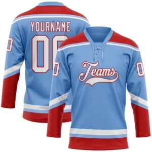 Custom Light Blue White Red Hockey Lace&hellip;