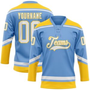 Custom Light Blue White Yellow Hockey Lace&hellip;