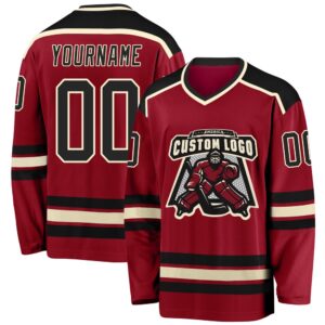 Custom Maroon Black Cream Hockey Jersey, New&hellip;