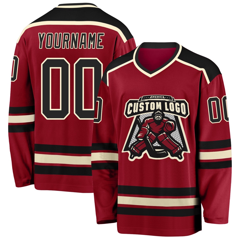 Custom Maroon Black Cream Hockey Jersey, New Hockey Jersey, Personali Sport Team Jersey Shirt