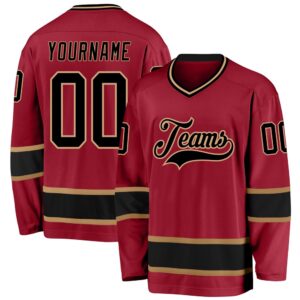 Custom Maroon Black Old Gold Hockey Jersey,&hellip;