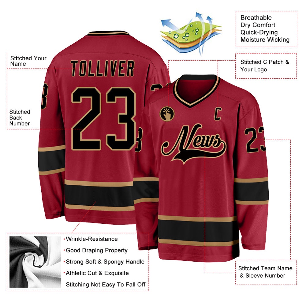 Custom Maroon Black Old Gold Hockey Jersey, New Hockey Jersey, Personali Sport Team Jersey Shirt