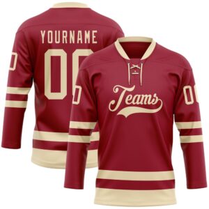 Custom Maroon Cream Hockey Lace Neck Jersey,&hellip;