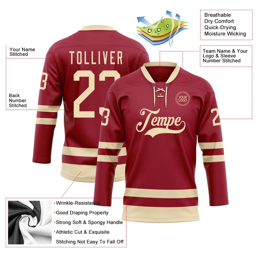 Custom Maroon Cream Hockey Lace Neck Jersey, New Hockey Jersey, Personali Sport Team Jersey Shirt