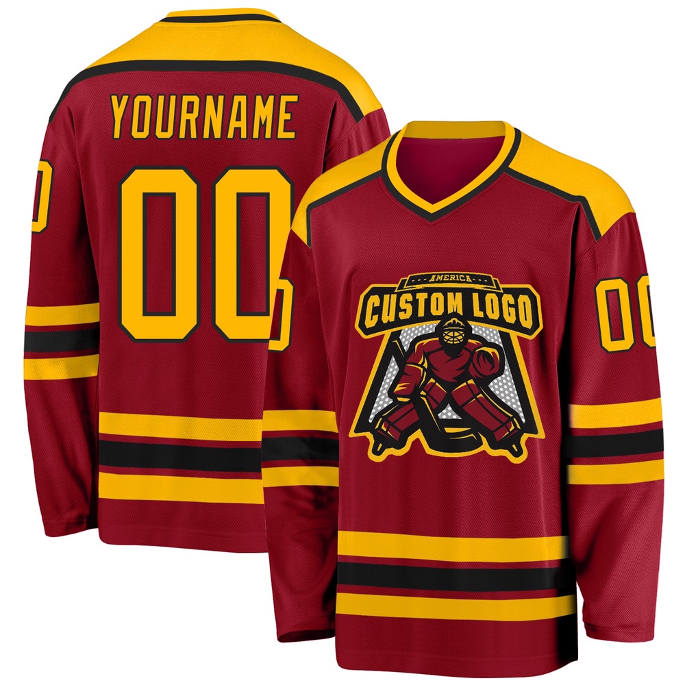 Custom Maroon Gold Black Hockey Jersey, New Hockey Jersey, Personali Sport Team Jersey Shirt