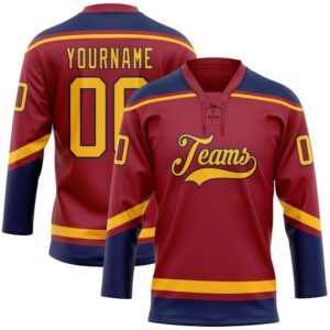 Custom Maroon Gold Navy Hockey Lace Neck&hellip;
