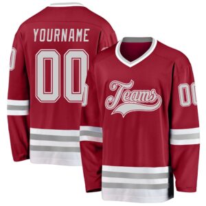 Custom Maroon Gray White Hockey Jersey, New&hellip;