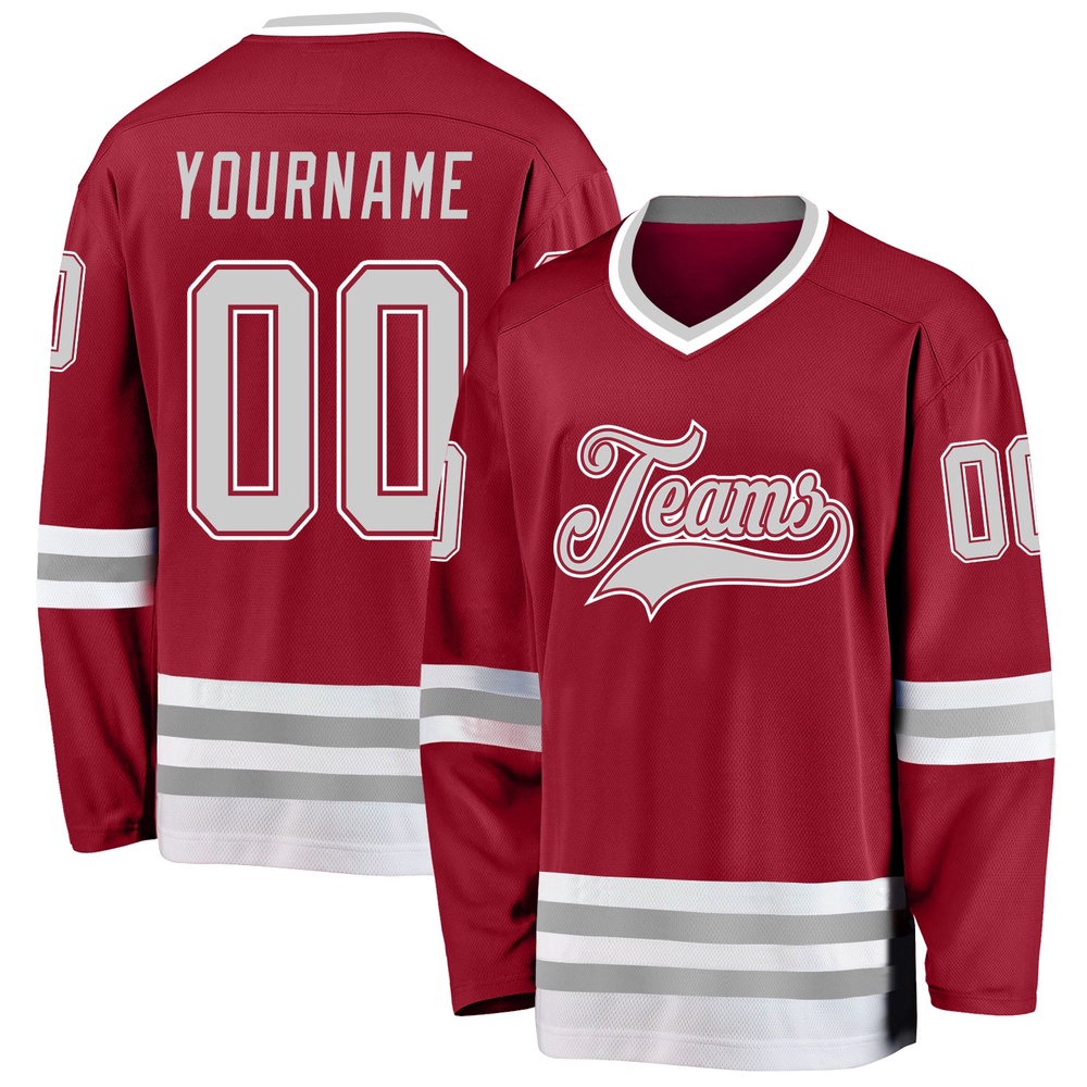 Custom Maroon Gray White Hockey Jersey, New Hockey Jersey, Personali Sport Team Jersey Shirt